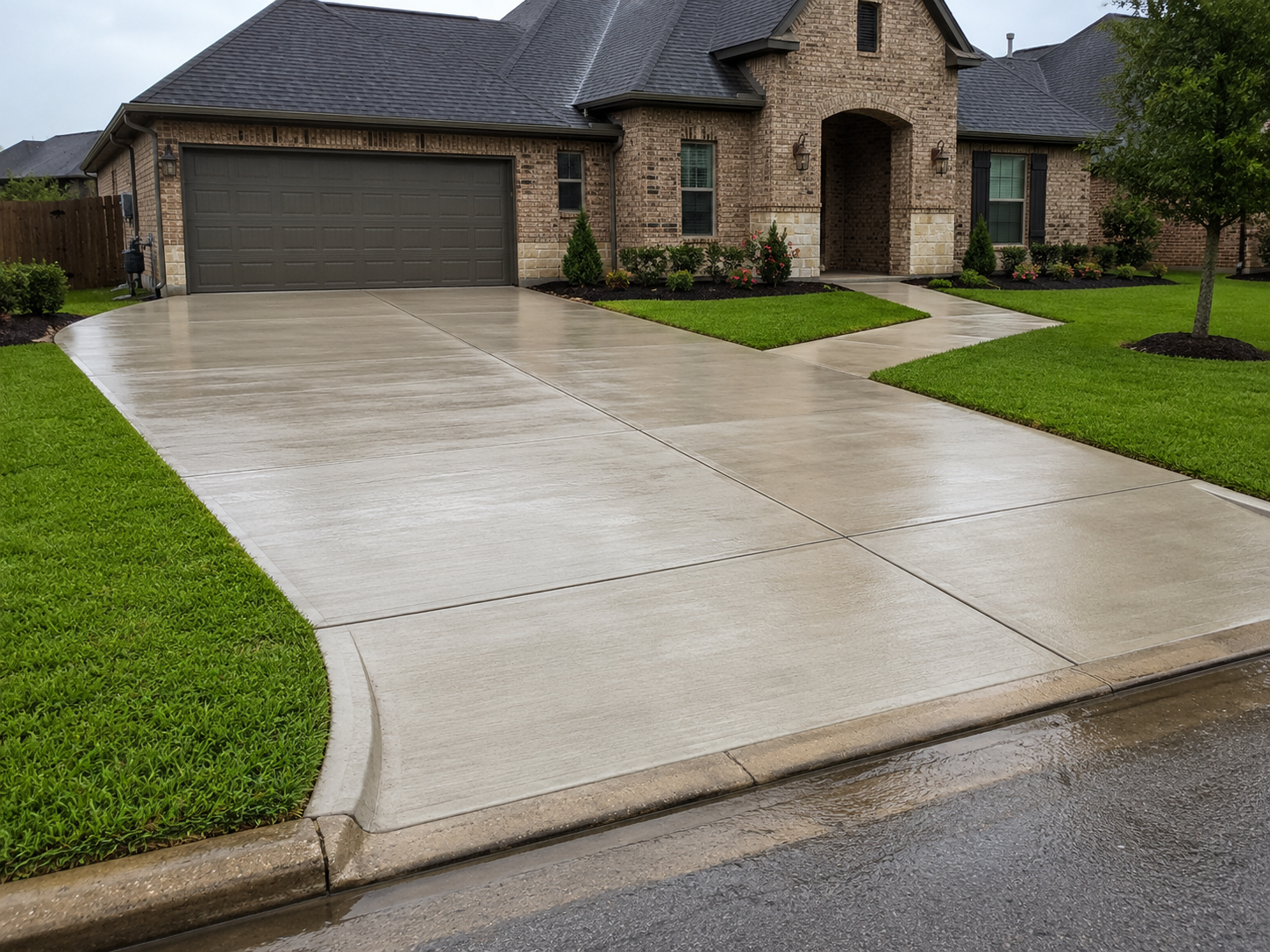 Finished concrete driveway with clean joints and edges